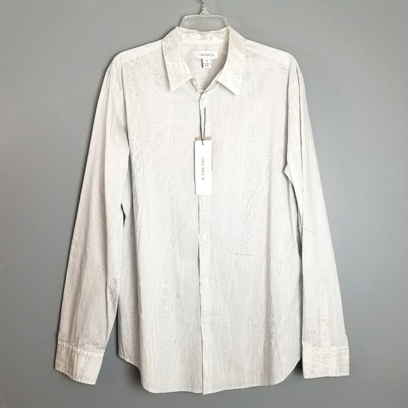 Calvin Klein Mens Cotton Blend Geometric Dress Shirt Brilliant White NWT Large - Picture 2 of 14